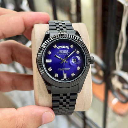Seikk_o Oyster Perpetual Day Date Silver-Blue Diamond