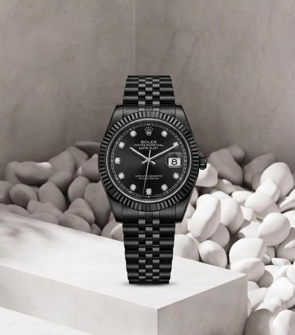 Rolee_x Oyster Perpetual Date Just Full Black Diamond